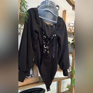 Black Lace-Up Bodysuit Ivin Ivin